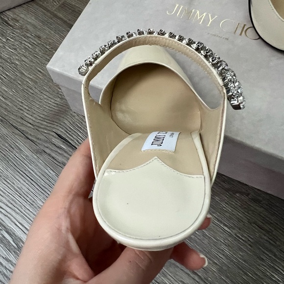 Jimmy Choo Bing 100 Ivory Patent Leather Mules with Crystal Strap - Picture 7 of 15